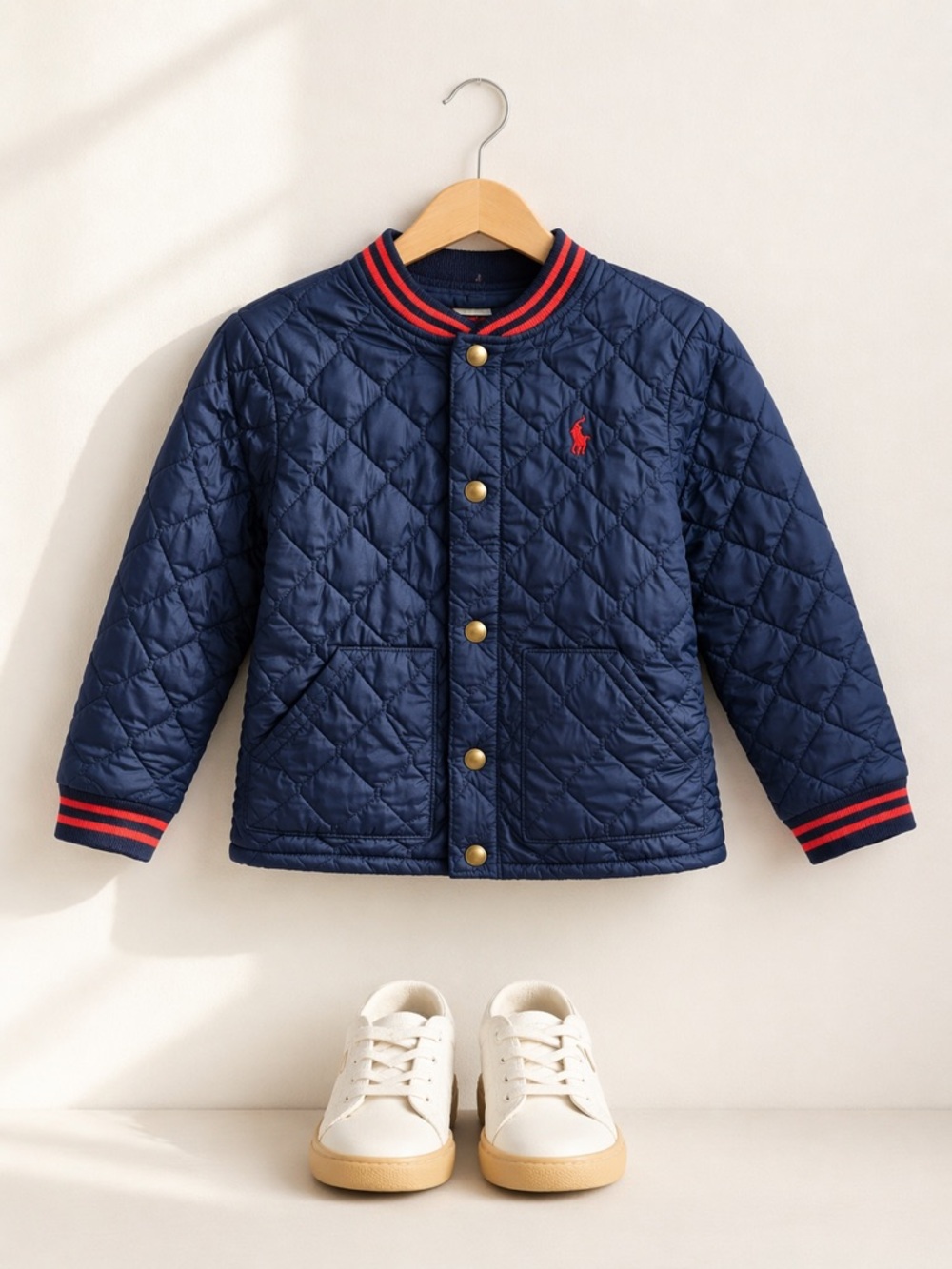 Ralph Lauren Quilted Navy Jacket with Red Polo Emblem